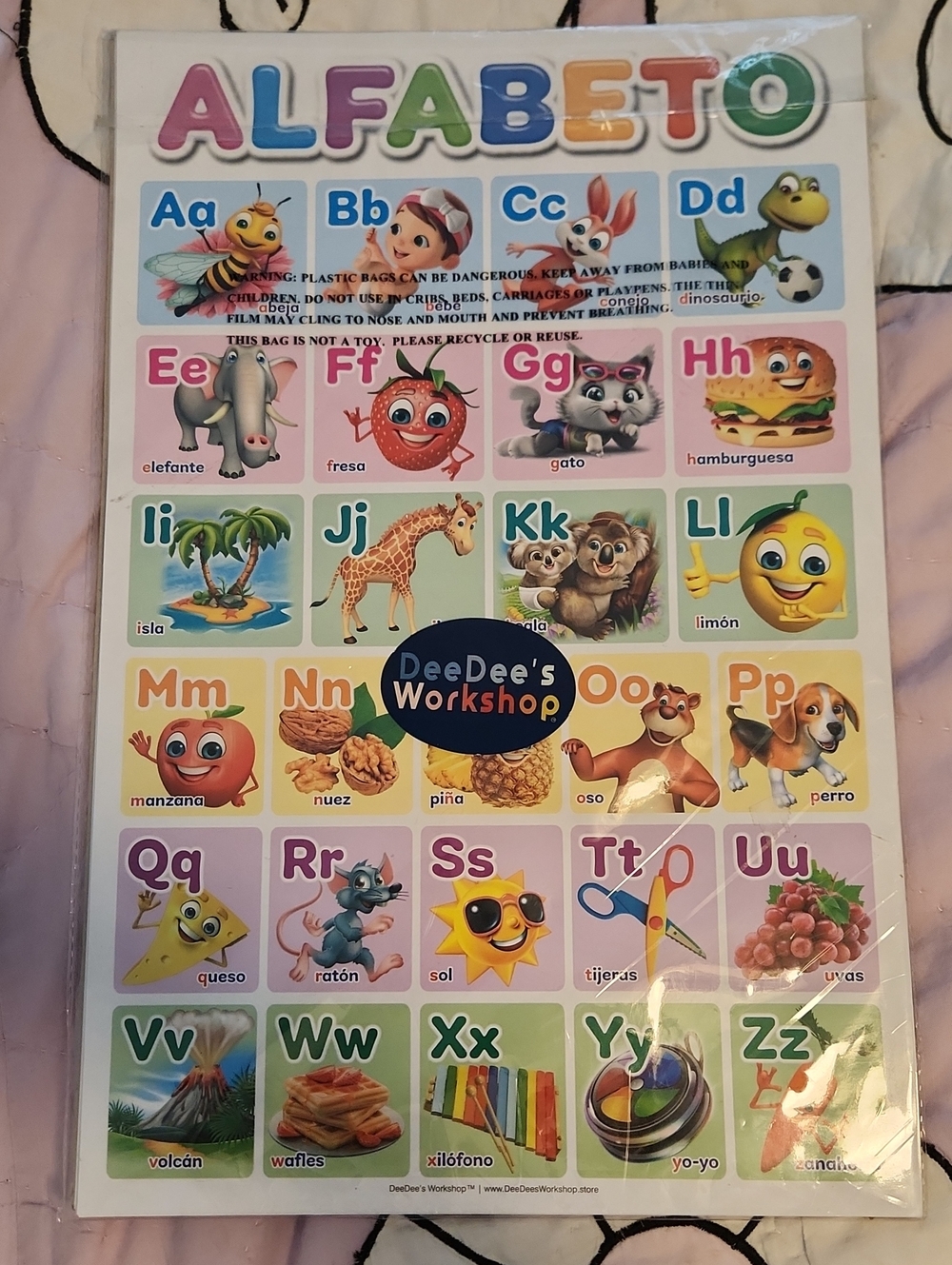 Kids Alphabet Poster - Colorful  Spanish ABC Wall Chart